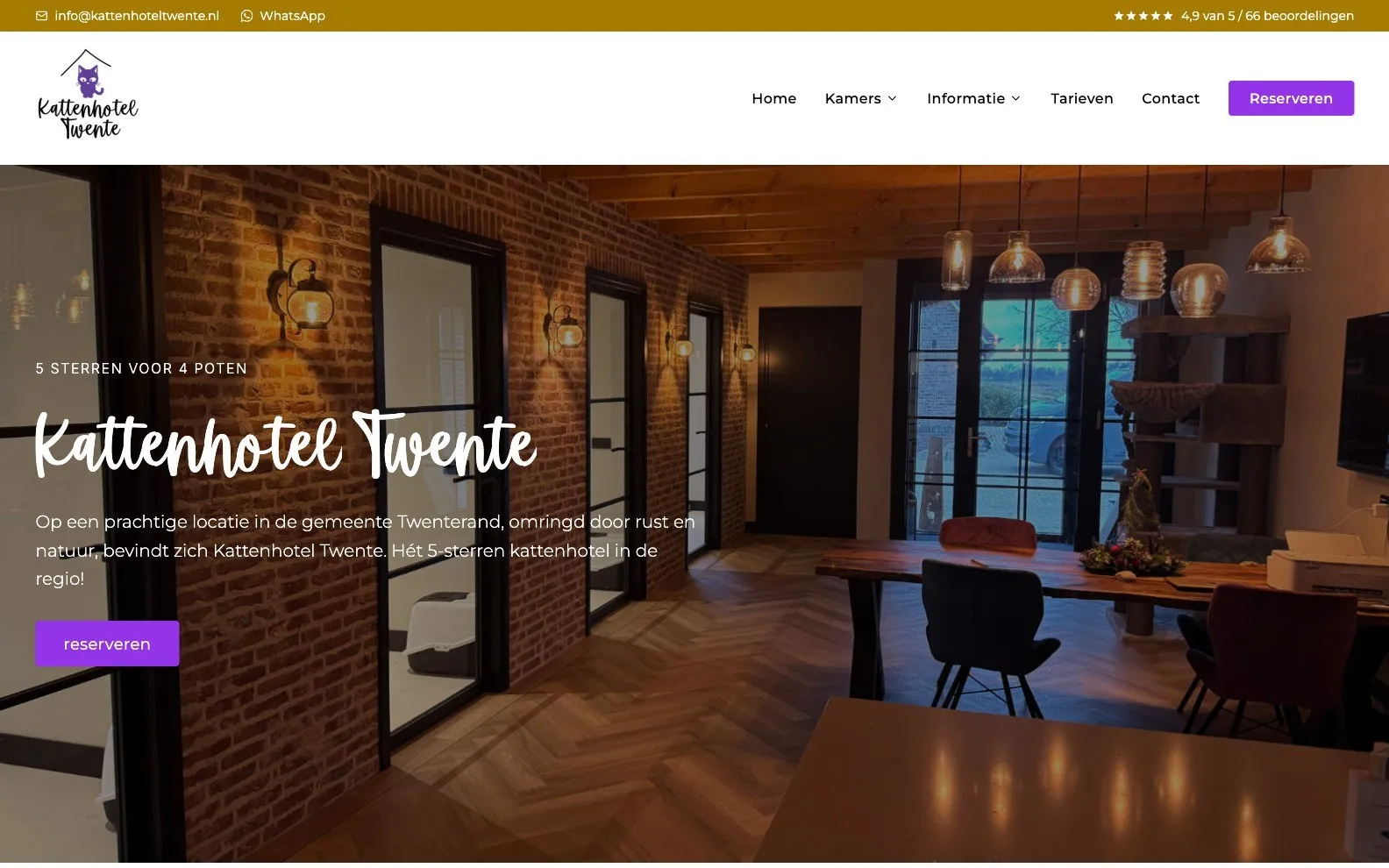 De website van Kattenhotel Twente: de razendsnelle frontend van het op maat gebouwde totaalsysteem